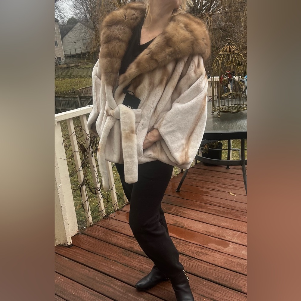 Russian Sable Fur Hooded Sheared Female Mink Fur Jacket/Cape Style NWT